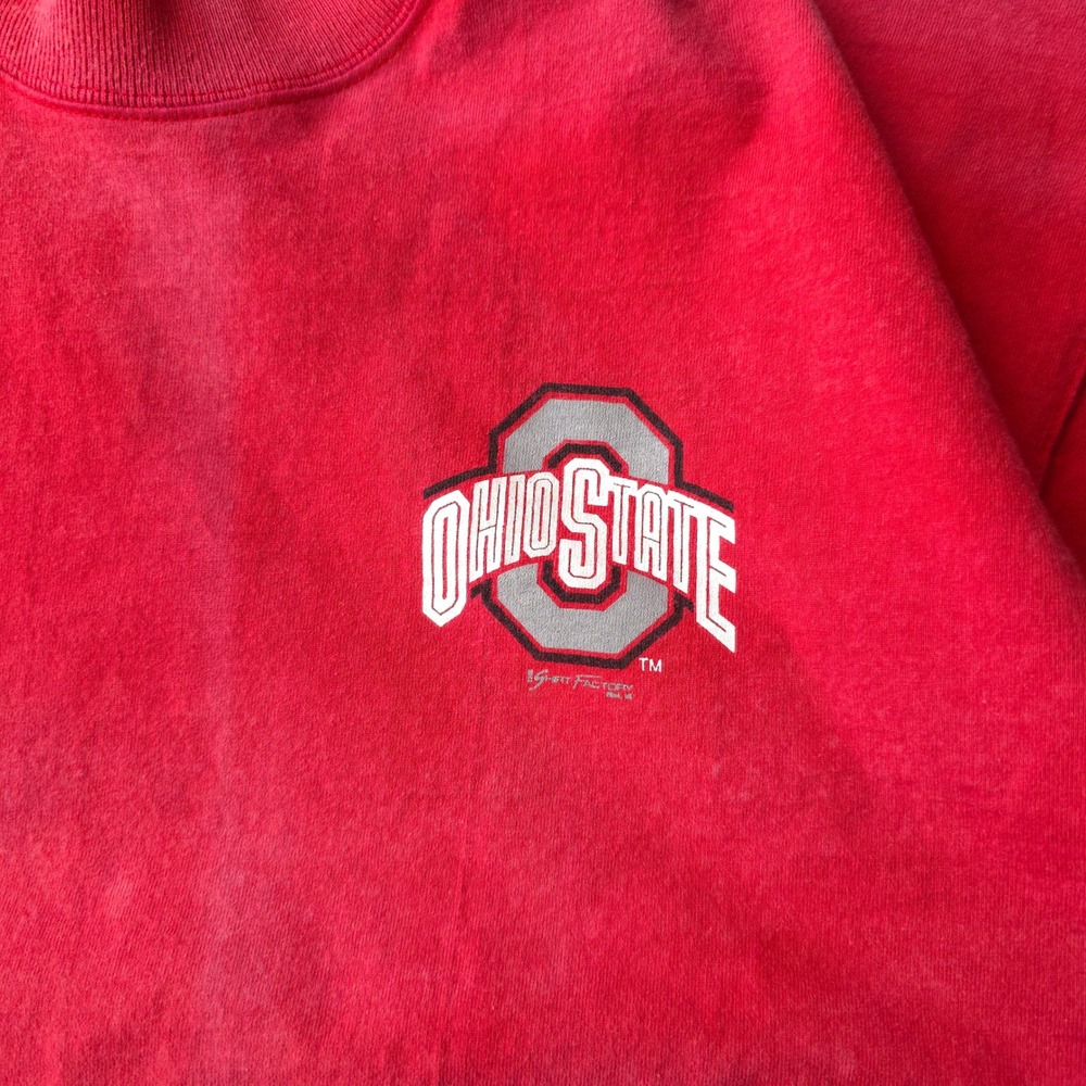 Vintage 90s Ohio State T-shirt XL Red Bleach Faded Fruit of the Loom - Picture 6 of 11